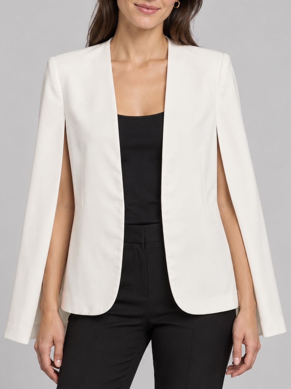 Zara White Cape Blazer Jacket Women’s Medium Collarless Open Front